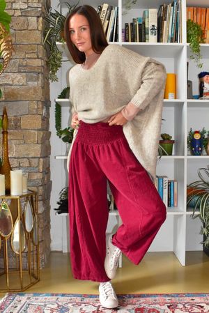 Lock Needlecord Shirring Barrel Pant Burgundy